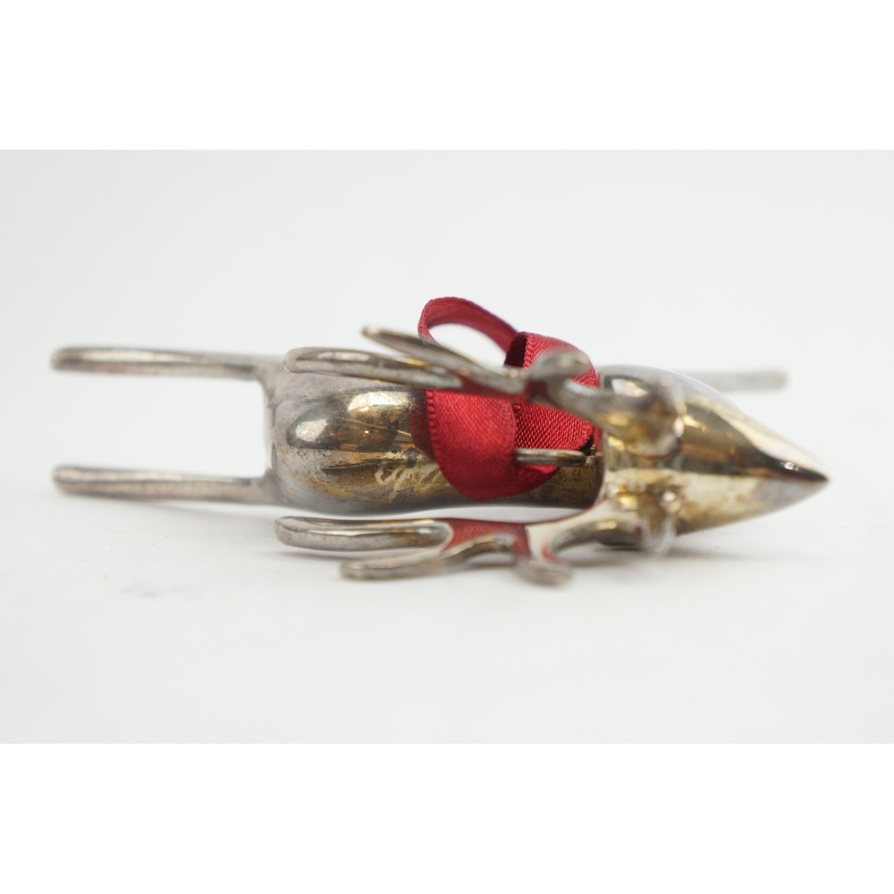 Vintage Pottery Barn Reindeer Ornament Small Silver Red Ribbon‎ VGC - Picture 4 of 5